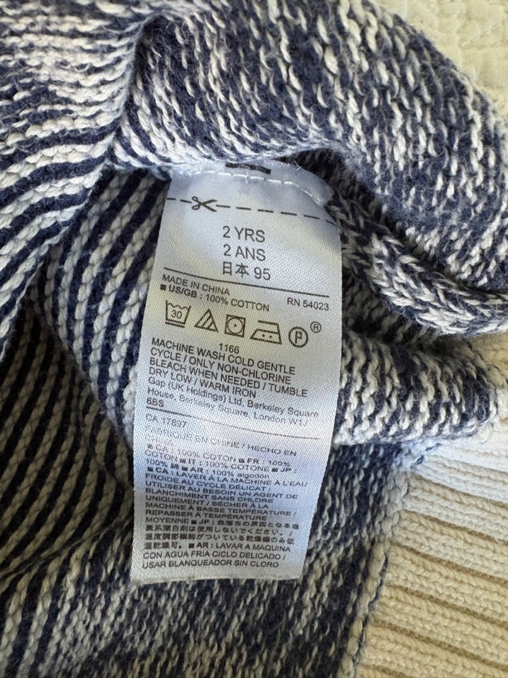 Baby GAP 2T Cream and Navy Striped Crew Neck Sweater 100% Cotton - Picture 10 of 10